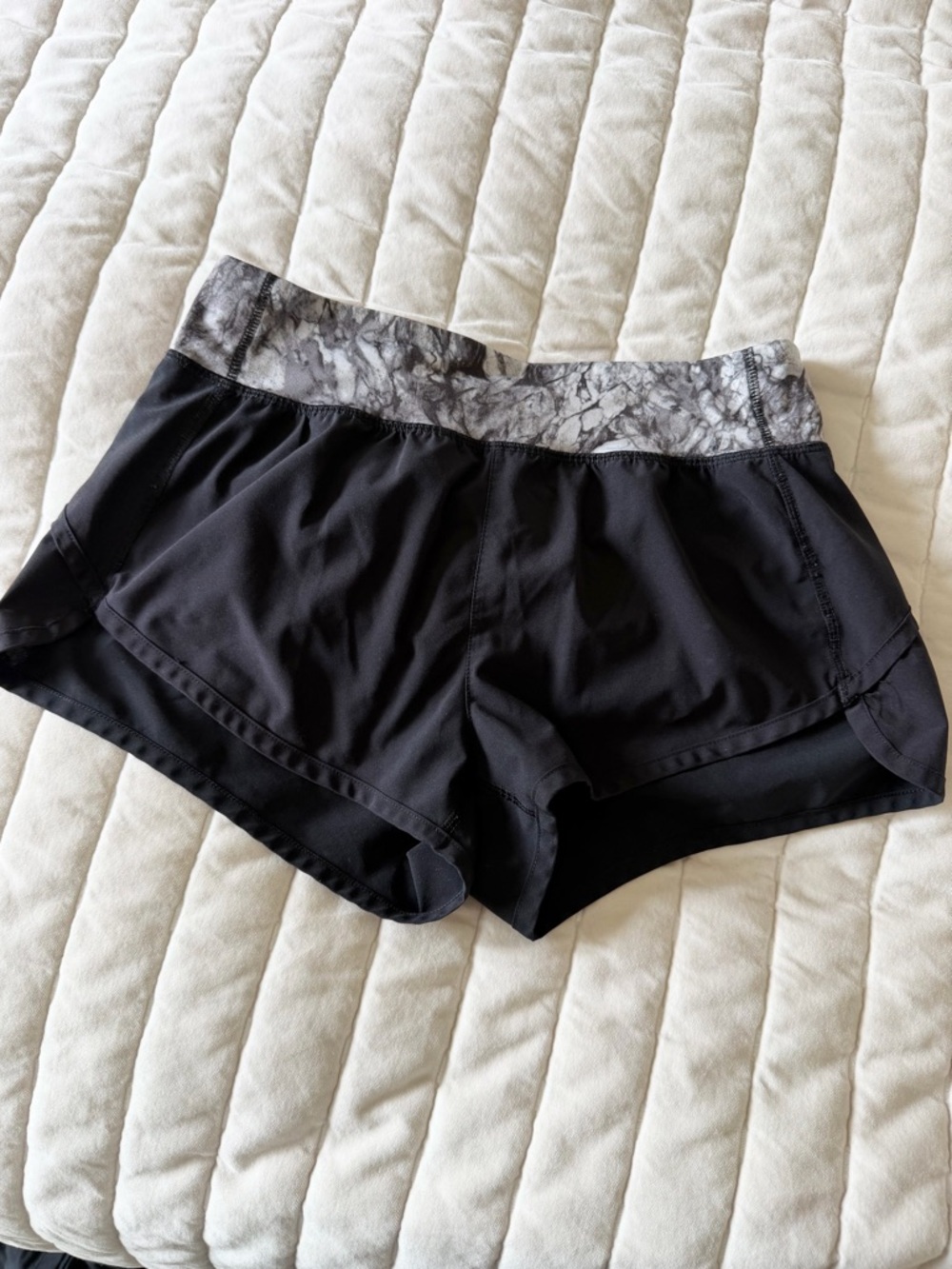 Women’s Black Athletic Running Shorts with Marbled Waistband